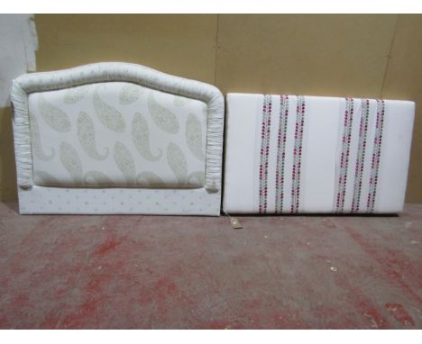 Two contemporary upholstered wall mounted bedhead boards, to accompany 4ft6 beds, together with two matching bedspreads 