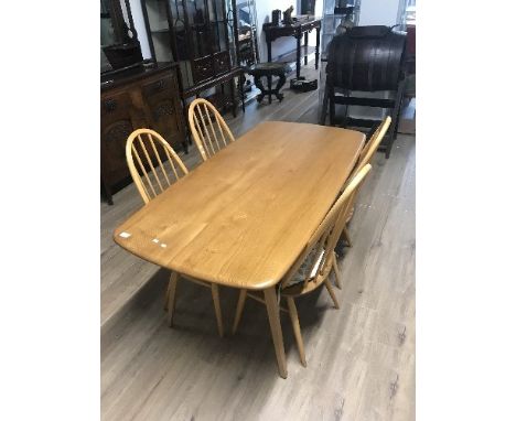 VINTAGE ERCOL BLONDE DINING TABLE AND 4 CHAIRS 153CM