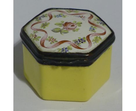A small French yellow enamel pill box