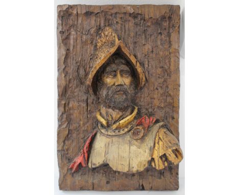 Vanguard Studios bas-relief hand finished resin sculpture, moulding taken from a wooden carving of a Buccaneers head. Moulded