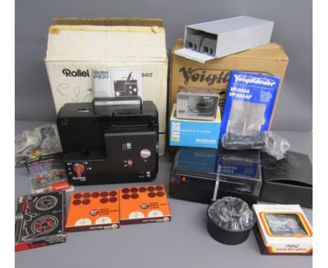 Rollei P830 super 8 projector, Voigtlander slide projector, colour viewer, reels cleaners etc