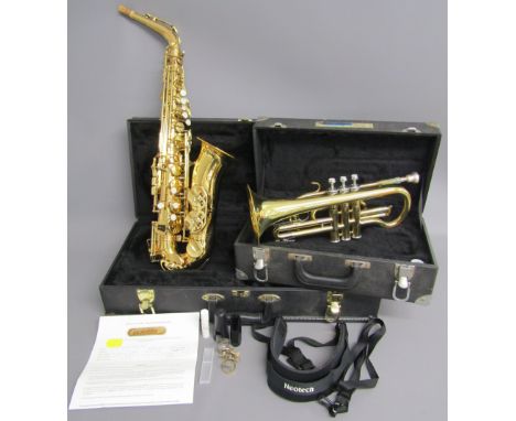 2 brass wind instruments - Evette Buffet Crampon Alto saxophone serial No 453632 with guarantee of purchase from Howarth of L