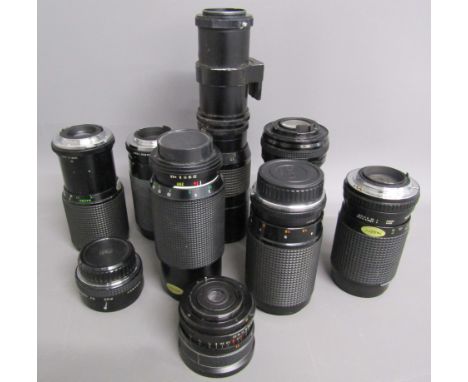 9 camera lenses includes Paragon 40718, Komuranon 820, Prakticaar PB, Hanimex 7080856, Miranda, Ensinor, Itorex, Chinon &amp;