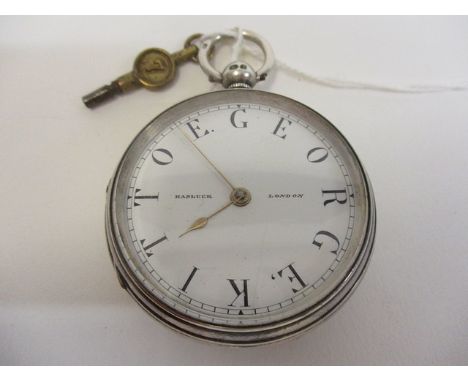 A 19th century silver cased, fusee pocket watch by Hasluck, Tottenham Court Road, London. The signed, white enamel dial with 