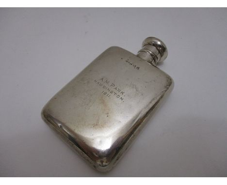 A George V silver hip flask by Charles Edwin Turned, Birmingham 1911, having a screw mushroom cap, 72 grams approx