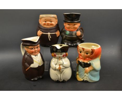 A Goebel pottery Toby jug, Red Riding Hood, impressed 74/023/13;  others Chimney Sweep, impressed 74/342/14, Pickwick, Monk e