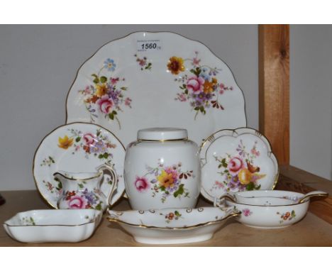 A Royal Crown Derby Posies pattern ginger jar, straining spoon and stand, trinket dishes, jug etc, printed marks (9)