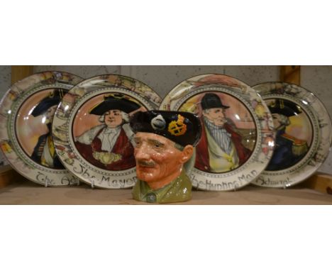 Royal Doulton plates, The Admiral, The Hunting Man, The Mayor, another , The Admiral; a Royal Doulton Toby jug, Pollard (5)