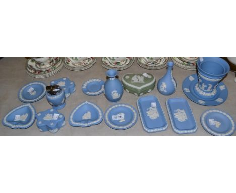 Wedgwood Jasper Ware -  a pale blue onion vase; others trinket trays, pin dishes, a  green heart box etc (16)