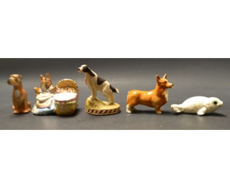 A Beswick Beatrix potter figure, Hunca Munca (printed marks);  a Corgi;  a Goebel seal pup etc. (5) 