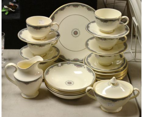 A Royal Doulton Albany pattern tea set for six, sucrier and cover, cream jug