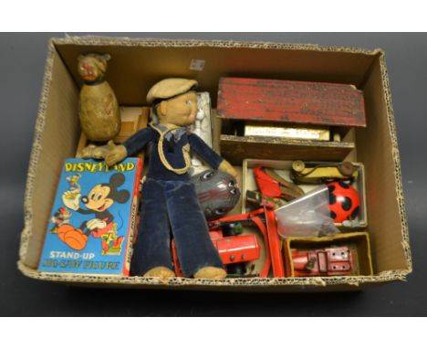 Juvenalia - a Dinky Trojan ESSO van; a Johillco miniature fire engine with six men, ladder boxed; Japanese Yone clockwork mou