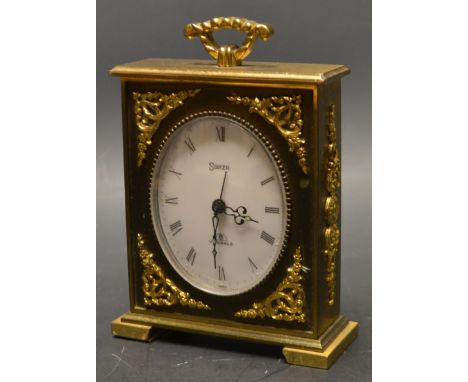 A minature Swiza 7 jewel mantel clock, gilt brass mounted, 12cm high