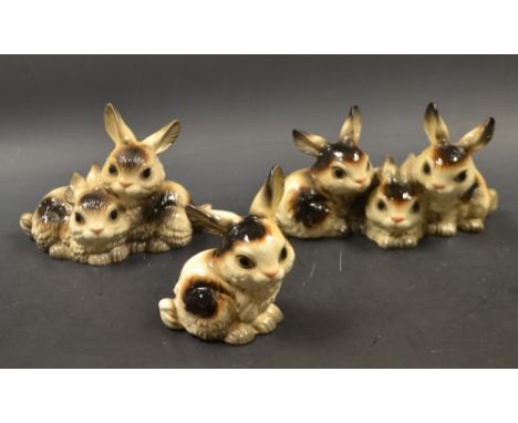 A Goebel model rabbit family, printed marks; others, smaller (3)