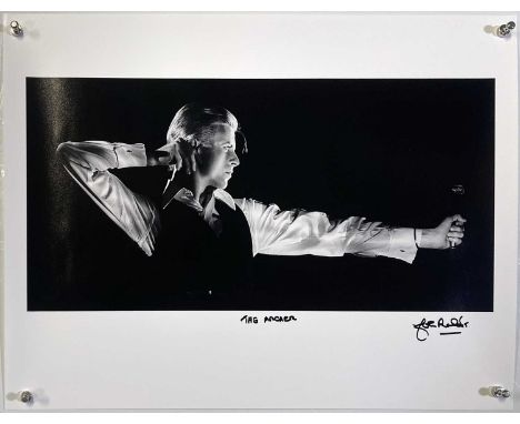 A print of an image by photographer John Rowlands depicting David Bowie onstage Feb 26th 1976 in Toronto, Canada at Maple Lea