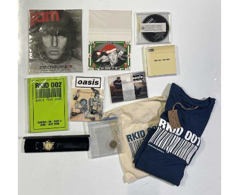 Good selection of Oasis - RKID001 2000 t-shirt in canvas bag (M), Be Here Now promo watch in case, RKID0002 World Tour 2000 i