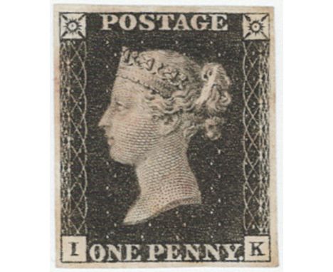 GB - 1840 Penny Black Plate 7 (I-K) Mint (unused, no gum), example. Four good margins. (Note: small scratch to Queens head. N