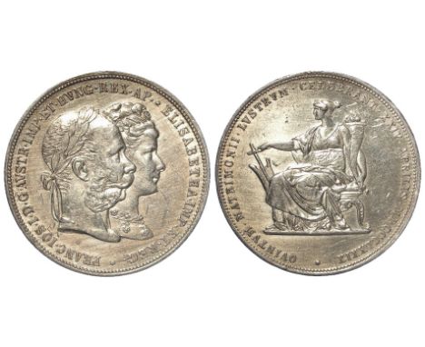 Austria, Wedding Anniversary silver 2 Florin 1879, scarce, GVF light hairlines.