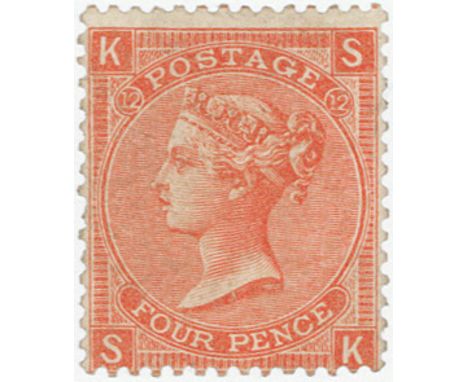 GB - QV Surface printed 4d vermilion (S-K) SG93 Plate 12, Inverted watermark, fine mounted mint, cat £575