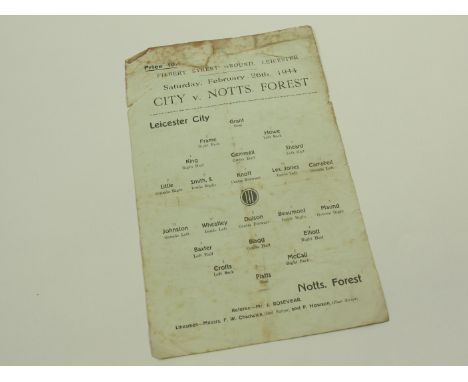 Leicester v Notts Forest 26th Feb 1944 First Team Match