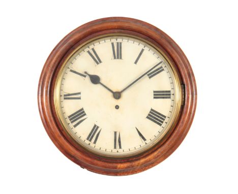 AN EARLY 20th CENTURY FUSEE DIAL CLOCK the moulded surround enclosing a 12" painted dial with Roman numerals fronting an eigh