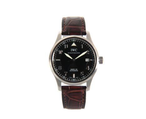 A GENTLEMAN'S STEEL IWC MARK XV FLIEGERUHE AUTOMATIC WRIST WATCH on original brown crocodile leather strap with IWC buckle, t