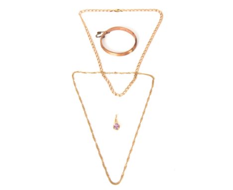 A SELECTION OF LADIES 9CT GOLD JEWELLERY to include a 9ct gold necklace 51cm long, app. 6.7g, another 9ct gold necklace 50cm 