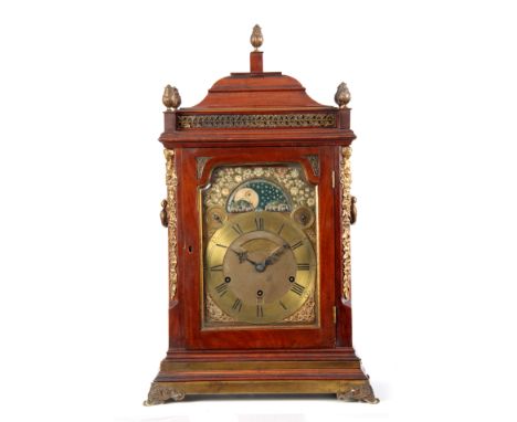 JOHN SCOTT, LONDON. AN IMPRESSIVE GEORGE III MAHOGANY MUSICAL BRACKET CLOCK the 9" brass dial with short shouldered shaped di