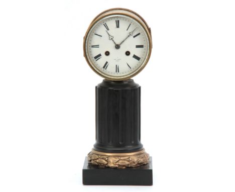 HENRY MARC, PARIS. A LATE 19th CENTURY FRENCH ORMOLU AND BLACK MARBLE MANTEL CLOCK the drum style case with chequered and scr