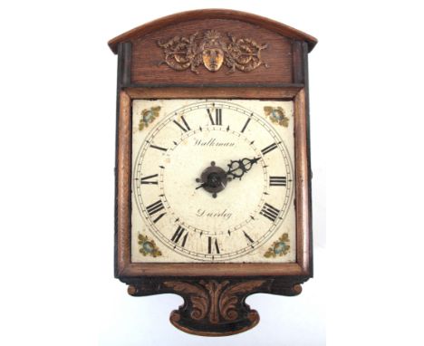 A LATE 18th CENTURY 8"  HOODED WALL CLOCK MOVEMENT SIGNED WALKMAN, DURSLEY with weight driven movement in later case