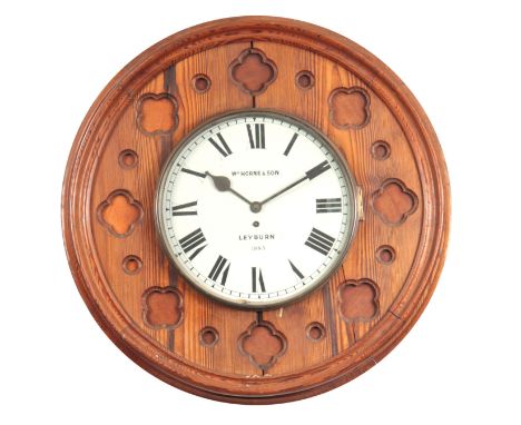 WILLIAM HORNE &amp; SON, LEYBURN, 1885, A LATE 19TH CENTURY GOTHIC STYLE FUSEE WALL CLOCK the 12" painted dial with Roman num
