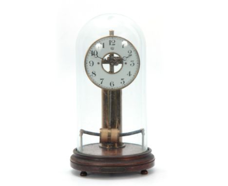 AN EARLY FRENCH BULLE ELECTRO-MAGNETIC MANTEL CLOCK the brass centre column supporting a 5.5" skeletonised dial with Arabic n