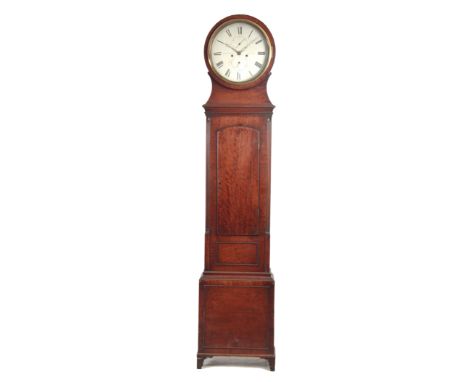 ALEXANDER, LEITH. AN EARLY 19th CENTURY FIGURED MAHOGANY LONGCASE CLOCK the drumhead style hood sat on waisted shoulders abov