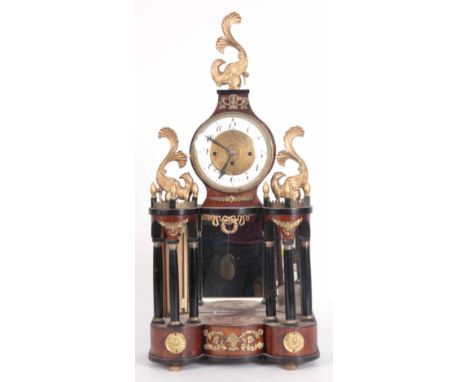 RETTICH, IN WIEN. AN EARLY 19th CENTURY VIENNESE BIEDERMEIER QUARTER STRIKING MANTLE CLOCK with gilt- mounted and ebonised wa