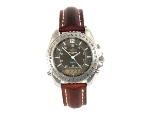 A BREITLING PLUTON STAINLESS STEEL WRIST WATCH the case with rotating bezel surrounding a black dial with luminous baton mark