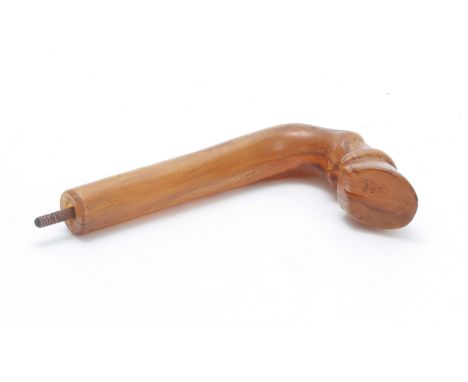A 19TH CENTURY WALKING STICK HANDLE POSSIBLY RHINO HORN IN THE FORM OF A HORSES FOOT 15cm long 10cm wide with a threaded scre