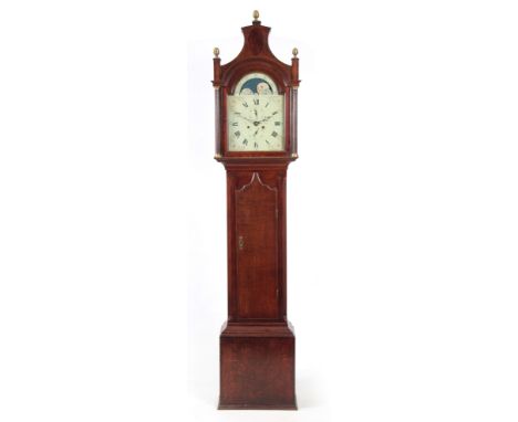 ROSS, HULL. A LATE 18TH CENTURY OAK CASED LONGCASE CLOCK, having a pagoda top pediment with figured mahogany panel above a gl