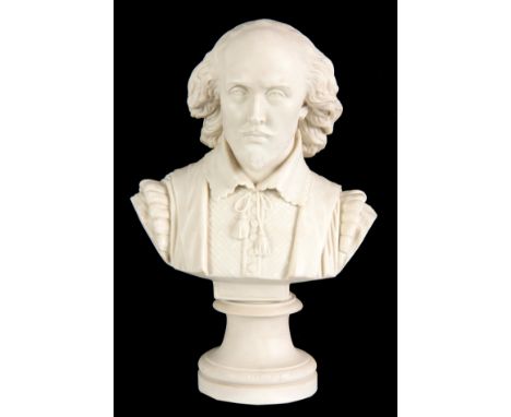 A 19TH CENTURY COPELAND PARIAN WARE BUST OF SHAKESPEARE made for the Crystal Palace Art Union impressed around the socle and 