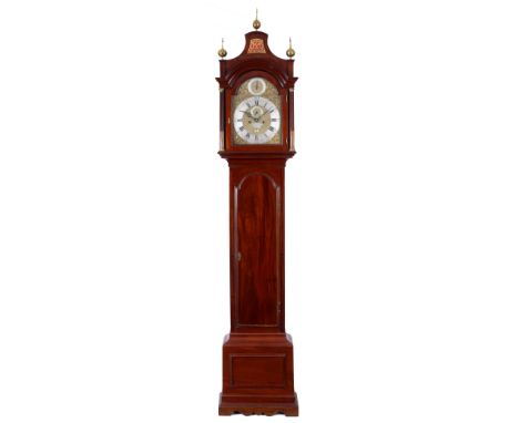 JOSEPH HERRING LONDON  A GEORGE III MAHOGANY LONGCASE CLOCK with pagoda top and three brass ball finials above an arched glaz