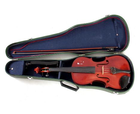 A CASED VIOLA length of back 37.8cm - sold with a bow.