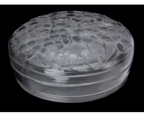 R LALIQUE. AN EARLY 20TH CENTURY CIRCULAR 'LE LYS' LIDDED BOWL AND COVER FOR D'ORSAY with relief moulded le lys lid impressed