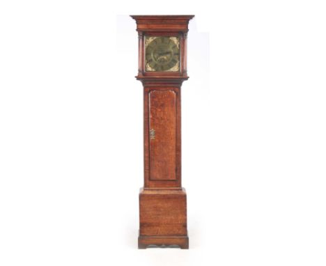 WILLIAM WEBB, WELLINGTON. A SMALL GEORGE III OAK CASED LONGCASE CLOCK  the slender case  having a moulded pediment above a gl