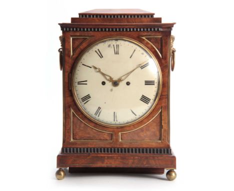 DESBOIS, GRAYS INN PASSAGE (LOND0N).  A LATE REGENCY BRASS INSET MAHOGANY BRACKET CLOCK with ebonized mouldings and caddy top