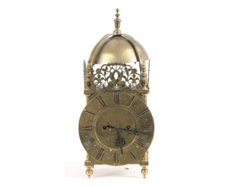 A WILLIAM GOODWIN, STOWMARKET. A LATE 17th CENTURY LANTERN CLOCK WITH LATER FUSEE MOVEMENT the case surmounted by a large bel