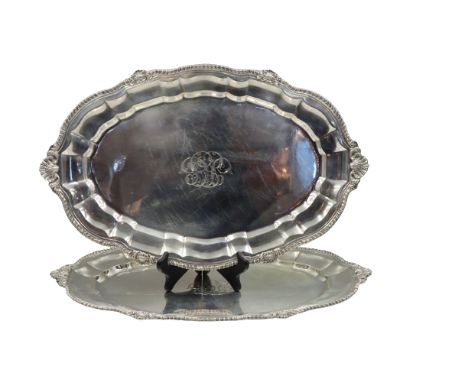 Rare Pair of Sterling Silver Platters 114.14 ozt Black Star &amp; Frost American Silver Trays Size: 21 1/2 x 13 1/2 in. 1351