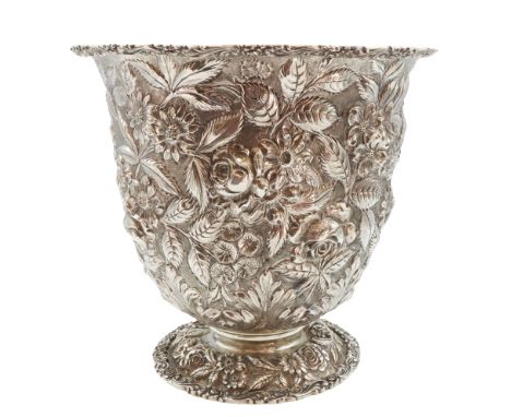 Large Repousse Sterling Silver Vase, 1905-1928. Herr-Schofield Co. of Baltimore, Maryland. 41.5 ozt Size: 9 1/2 x 9 1/2 x 8 3