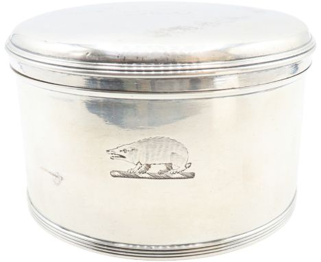 English Georgian Sterling Tea Caddy &amp; Grinder12.8oz Maker Mark: TPER Gold Vermeiled Interior Animal Armorial on exterior 
