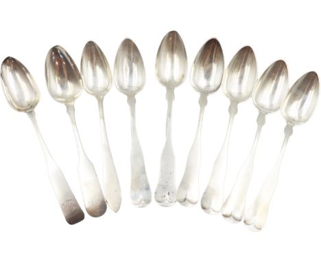 (9) American Coin Silver Table Spoons 15.5ozt An Assortment of Makers Size: 2 x 9 in. 1707