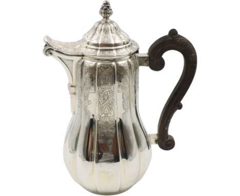 Continental Silver Coffee Pot with Ribbed Body and Wood Handle Approx 31.15 ozt (including handle) Size: 7 1/2 x 5 x 10 1/4 i