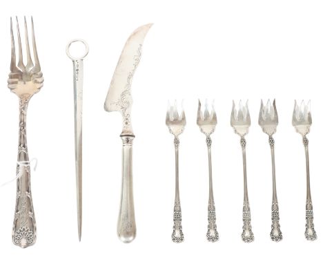 (8) Sterling Utensils (1) Tiffany &amp; Co. fork approximate weight: 8.6ozt Size: 8 3/4 in. Bag#16